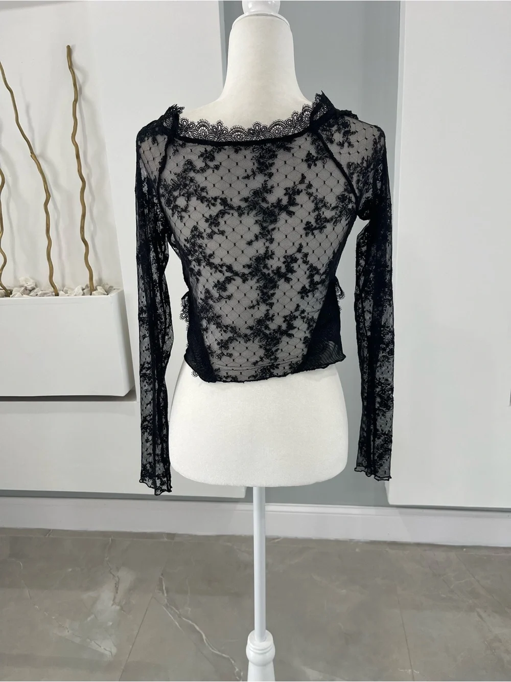 Free People Black Sheer Lace V-Neck Camisole